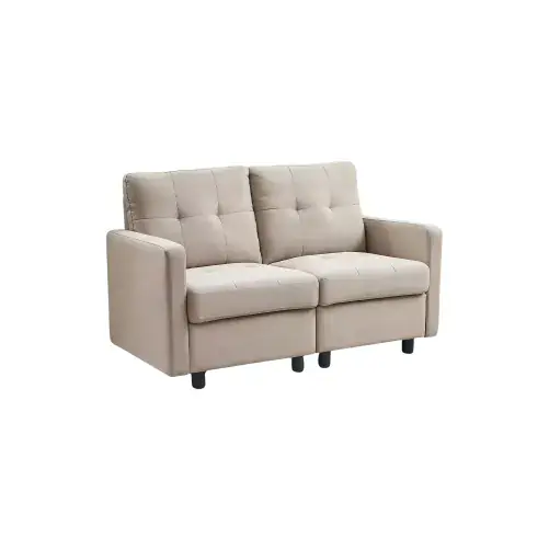 Beige Tufted Modern 2-Seater Loveseat Sofa